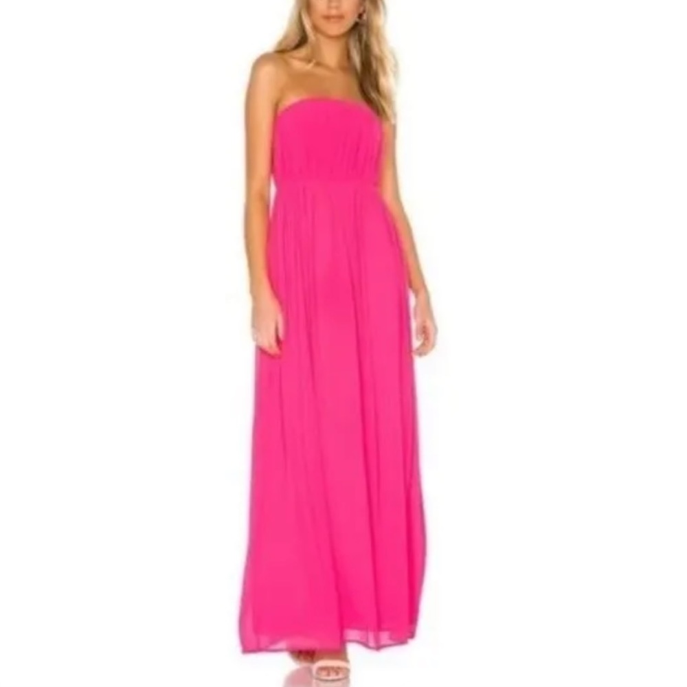 Majorelle Eleanora Strapless Ruched Bodice Formal Maxi Dress Gown Pink Small